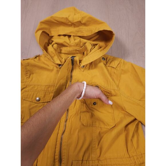 Shinestar XL Mustard Yellow Utility Cotton Jacket with Hoodie Full Zip - Picture 6 of 15